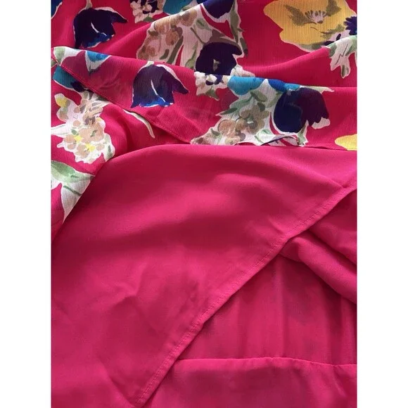 Ralph Lauren Womens 16 Pink Floral Dress Flowy Ruffle Hem Sleeveless Gerogette - Picture 12 of 14